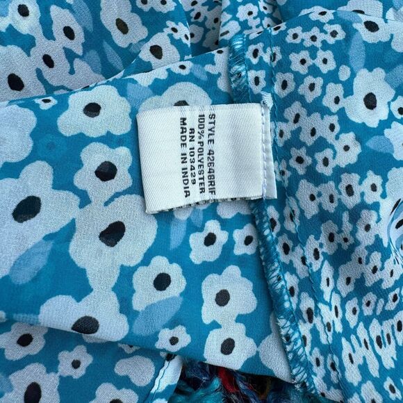 Cafe Marrakesh Women’s Floral Tunic Top Blouse Blue L Peasant Button Front - Picture 7 of 11